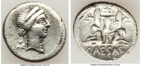 Julius Caesar, as Dictator (49-44 BC). AR denarius (18mm, 3.65 gm, 10h). VF. Military mint traveling with Caesar in Spain, late 46-early 45 BC. Head o...
