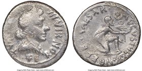 Augustus (27 BC-AD 14). AR denarius (19mm, 5h). NGC Fine. Rome, 19/18 BC, P. Petronius Turpilianus, moneyer. TVRPILIANVS-III VIR• / FE-RON, draped bus...