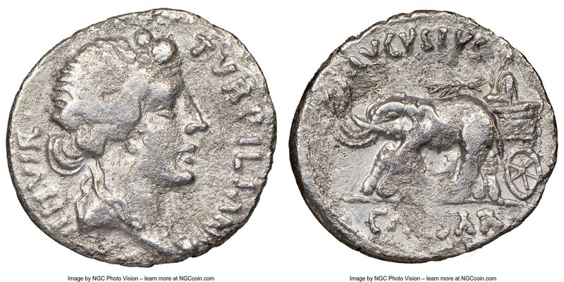 Augustus (27 BC-AD 14). AR denarius (19mm, 7h). NGC VG. Rome, 19/18 BC, P. Petro...
