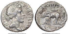 Augustus (27 BC-AD 14). AR denarius (19mm, 7h). NGC VG. Rome, 19/18 BC, P. Petronius Turpilianus, moneyer. TVRPILIANVS-III VIR / FERO, ivy-wreathed he...