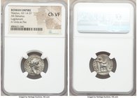 Tiberius (AD 14-37). AR (fourée?) denarius (18mm, 12h). NGC Choice VF. Lugdunum. TI CAESAR DIVI-AVG F AVGVSTVS, laureate head of Tiberius right / PONT...