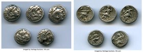 ANCIENT LOTS. Greek. Macedonian Kingdom. Ca. 336-323 BC. Lot of five (5) AR drachms. Fine-VF. Includes: (5) Alexander III the Great, AR drachms, Zeus ...