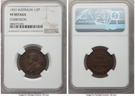 George V 1/2 Penny 1923-(m) VF Details (Corrosion) NGC, Melbourne mint, KM22. Dies dated 1922 were used for the majority of the calendar year 1923, le...