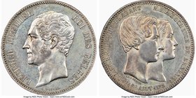 Leopold I "Royal Wedding" 5 Francs 1853 MS61 NGC, KMX-2.1, Dav-52. Hyphen between dates variety. Bust of Leopold I left / Conjoined bust of the Duke a...