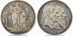 Leopold II silver Medallic 5 Francs 1880 MS62 NGC, KMX-8. Mintage: 6,714. Struck to celebrate the 50th anniversary of the Kingdom of Belgium. From the...