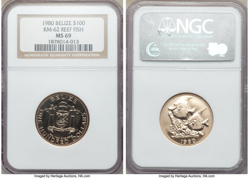 British Commonwealth. Elizabeth II gold 100 Dollars 1980 MS69 NGC, Franklin mint...