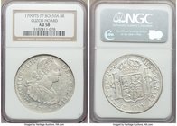 Charles IV 8 Reales 1799 PTS-PP AU58 NGC, Potosi mint, KM73. Lustrous and untoned, scratch above ear in photo is actually on holder not coin. Ex. Cuzc...