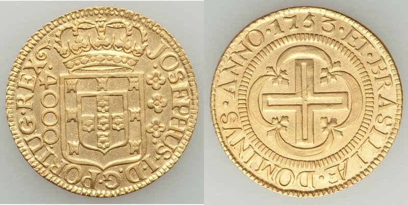 Jose I gold 4000 Reis 1753-(L) XF, Lisbon mint, KM171.2. 26.6mm. 8.01gm. 

HID09...