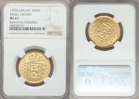 Jose I gold "Small Crown" 4000 Reis 1775-(L) MS61 NGC, Lisbon mint, KM171.4. Lustrous and buttery yellow-gold. Ex. Santa Cruz Collection

HID098012420...