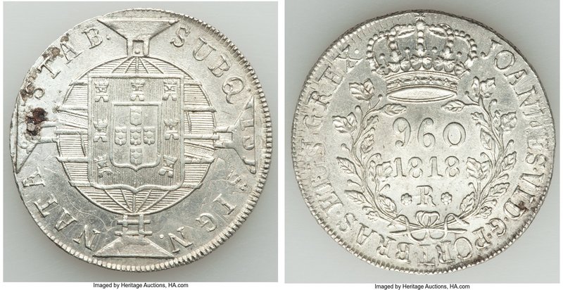 João VI 960 Reis 1818-R AU (corrosion), Rio de Janeiro mint, KM326.1. 39.9mm. 26...