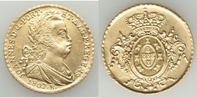 João Prince Regent gold 6400 Reis 1807-R XF (Cleaned), Rio de Janeiro mint, KM236.1. 31.9mm. 13.87gm. AGW 0.4228 oz. 

HID09801242017