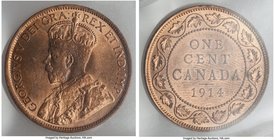 George V Cent 1914 MS65 Red ICCS, Ottawa mint, KM21. Lustrous and red, fingerprints on reverse. 

HID09801242017