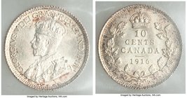 George V 10 Cents 1916 MS64 ICCS, Ottawa mint, KM23. Full mint bloom with light russet toning. 

HID09801242017