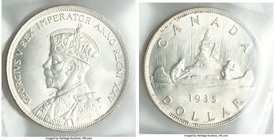 George V Dollar 1935 Dollar MS65 ICCS, Royal Canadian mint, KM30. Blast white unmarked surfaces. 

HID09801242017