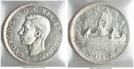 George VI Dollar 1946 MS63 ICCS, Royal Canadian mint, KM37. Prooflike fields with frosted devices. 

HID09801242017