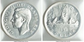 George VI "Arnprior" Dollar 1951 MS63 ICCS, Royal Canadian mint, KM46. Arnprior with 1-1/2 water lines. Bright white with semi-prooflike fields. 

HID...