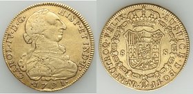 Charles IV gold 8 Escudos 1791 NR-JJ XF, Nuevo Reino mint, KM53.1. 37.2mm. 27.00gm. AGW 0.7614 oz. 

HID09801242017