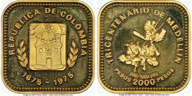 Republic gold Proof 2000 Pesos 1975 PR67 Ultra Cameo NGC, KM262. Mintage: 4,000. Tricentennial City of Medellin. AGW 0.2488 oz. 

HID09801242017