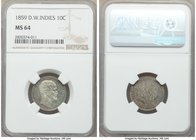 Danish Colony. Frederik VII 10 Cents 1859-(c) MS64 NGC, Copenhagen mint, KM66. Somewhat subdued lustrous fields with a cloudy taupe toning. 

HID09801...