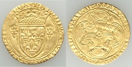 Charles VII gold Écu d'or à la couronne ND (1422-1461) XF (clipped), Fr-307. 28.0mm. 2.92gm. ★ KAROLVS ★ DЄI ★ GRA ★ FRANCORVM RЄX, crowned arms of Fr...
