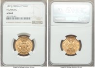 Hamburg. Free City gold 20 Mark 1913-J MS64 NGC, Hamburg mint, KM618. AGW 0.2304 oz. 

HID09801242017