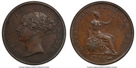 Victoria 1/2 Penny 1845 AU55 Brown PCGS, KM726, S-3949. One of the keys to the type, with only a single example certified finer by PCGS. 

HID09801242...