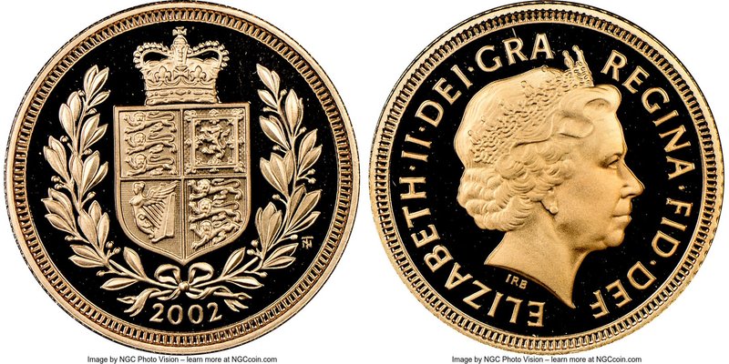 Elizabeth II gold Proof 1/2 Sovereign 2002 PR70 Ultra Cameo NGC, KM1025. AGW 0.1...