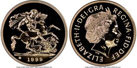 Elizabeth II gold 5 Pounds 1999 MS69 Deep Mirror Prooflike NGC, KM1003. AGW 1.1775 oz. 

HID09801242017