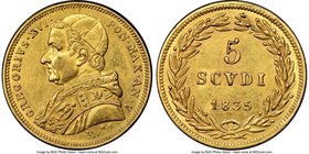 Papal States. Gregory XVI gold 5 Scudi Anno V (1835)-R MS61 NGC, Rome mint, KM1107.

HID09801242017