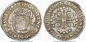 Venice. Giovanni Corner II Scudo ND (1714-1715)-AM AU55 NGC, KM477, Dav-1530. Argent and anthracite toning, full strike and well centered, museum or c...