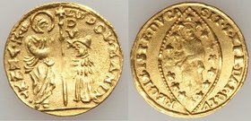 Venice. Ludovico Manin gold Zecchino ND (1789-1797) XF (bent), KM755, Fr-1445. 20.4mm. 3.48gm. LUDOV MANIN S M VENET / DVX. Doge kneeling left, holdin...