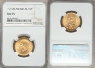 Estados Unidos gold 10 Pesos 1910-M MS65 NGC, Mexico City mint, KM473. Lovely satin surfaces in honey-gold color. AGW 0.2411 oz.

HID09801242017