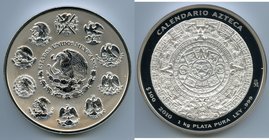 Estados Unidos silver Proof 100 Pesos (1 Kilo) 2010, Mexico City mint, KM921. Mintage: 1,500. Aztec Calendar issue. 110mm. 1000.00gm. 0.9990 Fine. Com...