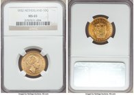 Wilhelmina gold 10 Gulden 1932 MS65 NGC, KM162. AGW 0.1947 oz. 

HID09801242017