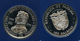 Republic platinum Proof 150 Balboas 1976-FM, Franklin mint, KM43. Mintage: 13,000. Issued for the 150th anniversary - Pan Congress. Comes in the origi...