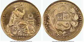 Republic gold 50 Soles 1963 MS66 NGC, Lima mint, KM230. Mintage 3.089. AGW 0.6772 oz. 

HID09801242017