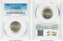 USA Administration Pair of Certified 5 Centavos PCGS, 1) 5 Centavos 1903 - PR64, Philadelphia mint. Mintage: 2,558 2) 5 Centavos 1927-M - MS62, Manill...