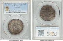 Charles I 12 Shillings ND (1637-1642) AU55 PCGS, Edinburgh mint, Third (Briot's) Issue, KM82, S-5558. Old cabinet toning in stormy shades, highlighted...