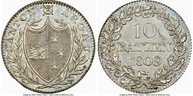 Aargau. Canton 10 Batzen 1809 MS64 NGC, KM16. Mintage: 9,842. Full wreath obverse variety. One year type. Lightly toned with muted lustrous fields. Fr...