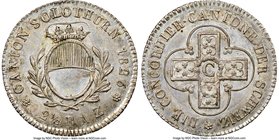 Solothurn. Canton 2-1/2 Batzen 1826 MS64 NGC, KM81, HMZ-2-857d. Light toning, muted luster. From the Allen Moretti Swiss Collection

HID09801242017
