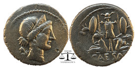 Julius Caesar circa 46-45 BC. Denarius AR
Diademed head of Venus right, with Cupid over her shoulder
Trophy of Gallic arms, composed of helmet and cui...