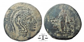 PONTOS. Amisos. Ae (Circa 85-65 BC).
Obv: Helmeted head of Athena right. Rev: Perseus standing facing, holdig harpa and head of Medusa, Medusa's body...