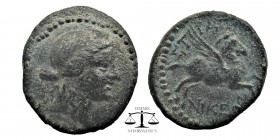 Caria. Stratonikeia. ca 100 BC. AE18
Obv: Laureate head of Hekate with crescent crown right
Rev: Pegasos flying right. STRATONIKEWN
B. BMC 28; SNG ...