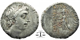 Ariobarzanes III Kings of Cappadocia, Eusebeia AR Drachm 52-42 BC
Diademed, and bearded head of Ariobarzanes III to right Athena standing front, head...