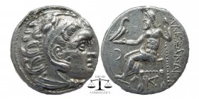 Macedonian Kingdom. Alexander III the Great. 336-323 B.C. AR drachm .
Colophon mint, struck ca. 310-301 B.C. Head of Alexander as Hercules right, wea...