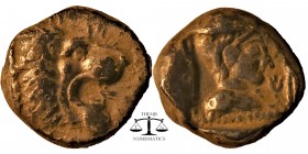 Caria. Knidos circa 520-490 BC. Obol AR or Trihemiobol AR
Obv: Head of roaring lion right.
Rev: Archaic head of Aphrodite within incuse square.
Col...