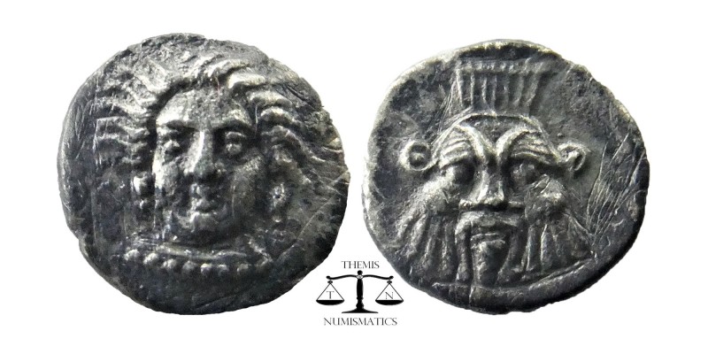 CILICIA, Uncertain. 4th century BC. AR Obol.
Female head (Arethusa?) facing. sl...