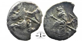Cilicia, Mallos AR Obol. Circa 390-385 BC.
Persian king, wearing kidaris and kandys, in kneeling-running stance right, holding spear and bow
Persian...