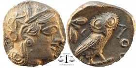 ATTICA,Athens. AR Tetradrachm, c. 454-404 BC. D
Helmeted head of Athena right, with frontal eye.
AΘE. Owl standing right, head facing; olive sprig a...