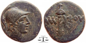 Pontos, AE21 Amisos ca. 85-65 BC.
Time of Mithradates VI Eupator
Youthful, helmeted head of Ares right. AMI-ΣOY, sword in sheath.
BMC 40-41. 21 mm....